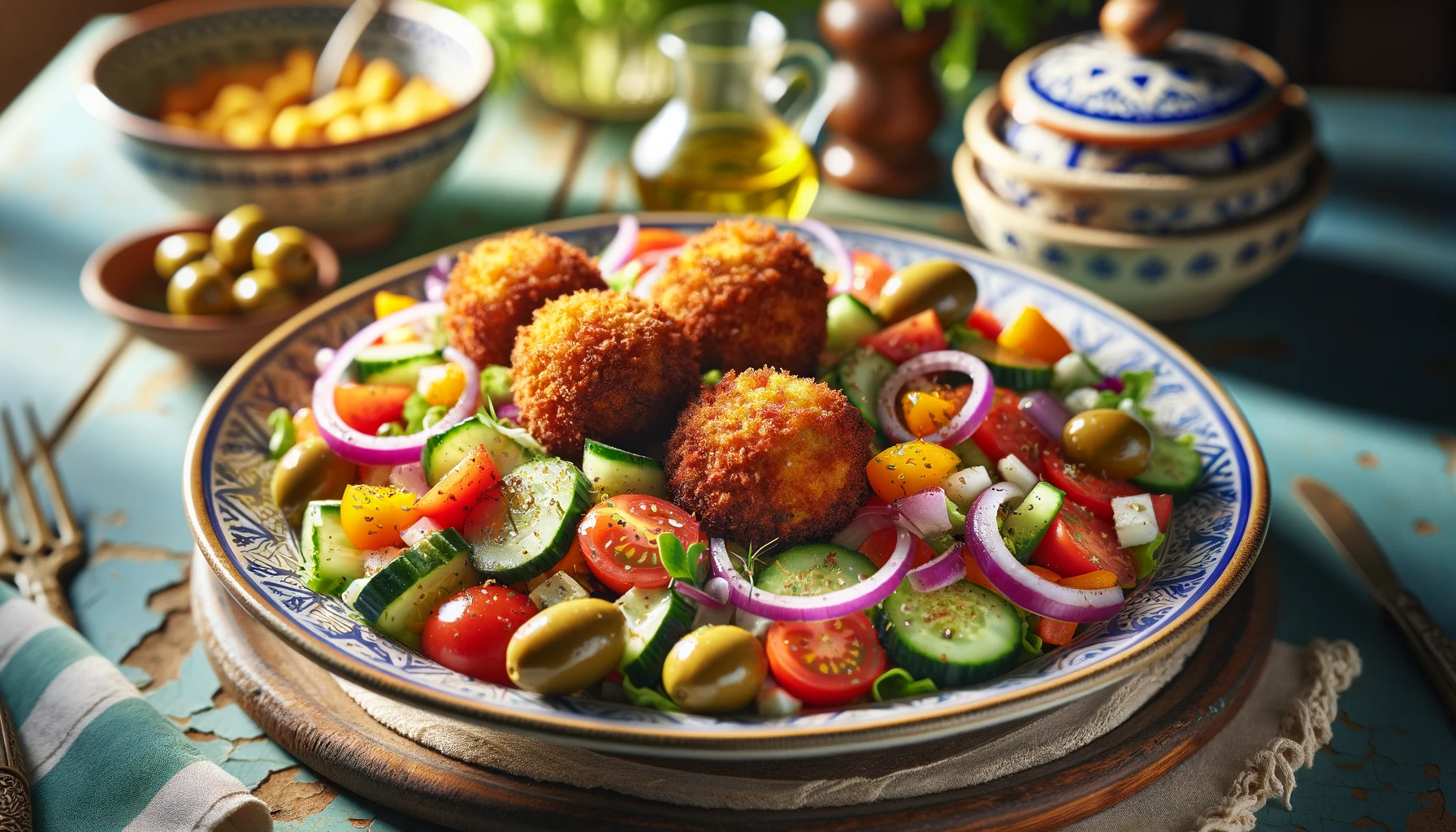 Griechischer Salat mit knusprigen Falafeln