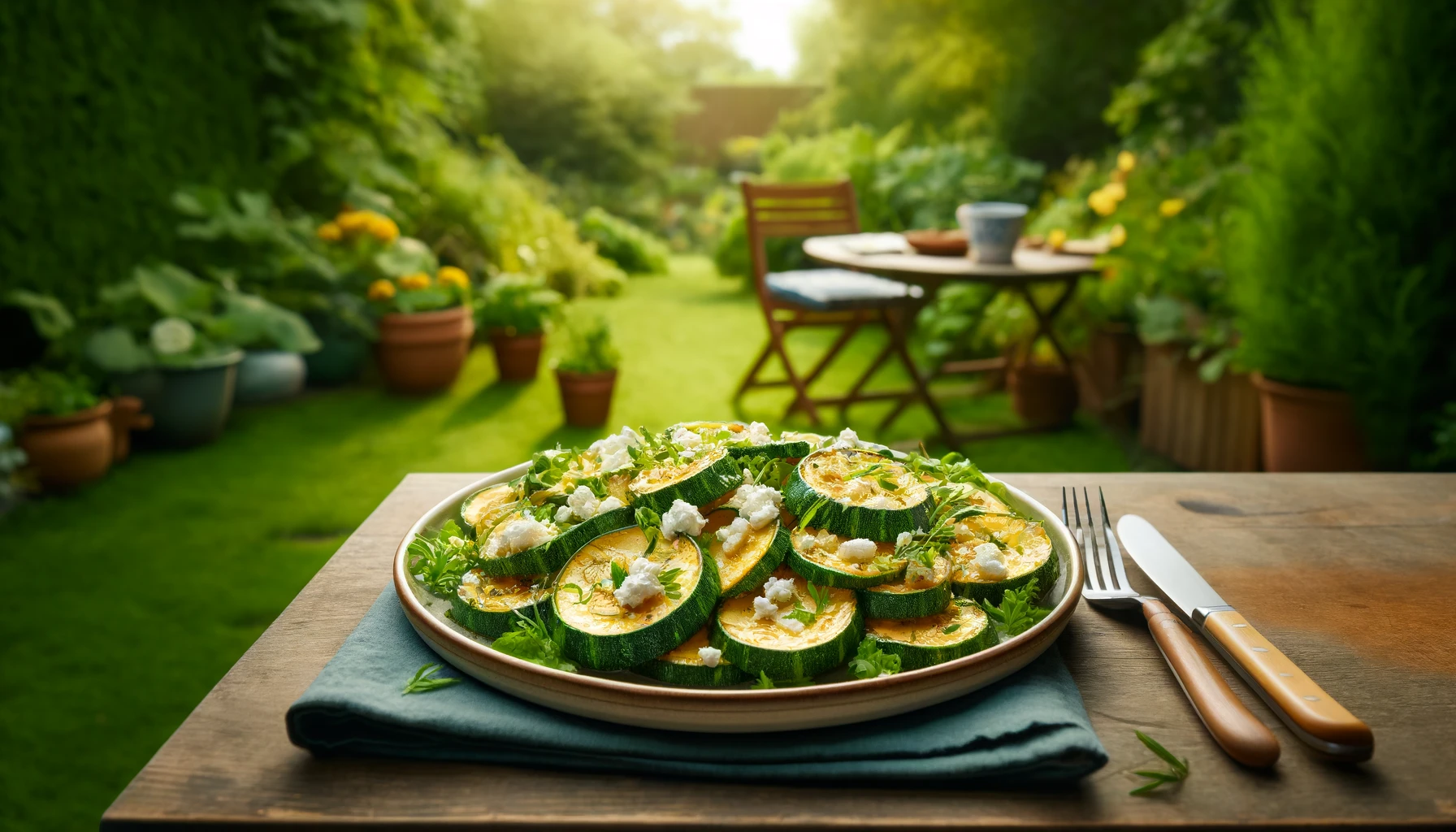 Vegetarische Piccata von der Zucchini mit Feta