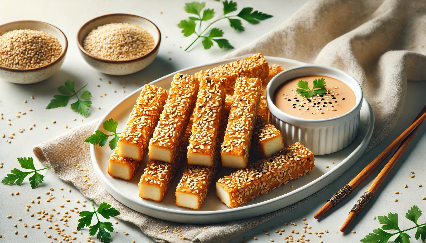 Gebackene Tofu-Sticks mit Sesamkruste