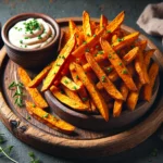 Süßkartoffel-Pommes mit veganer Aioli