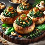 Gefüllte Champignons mit Spinat und Pinienkernen