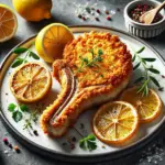 Paniertes Schweinekotelett mit Zitronenscheiben
